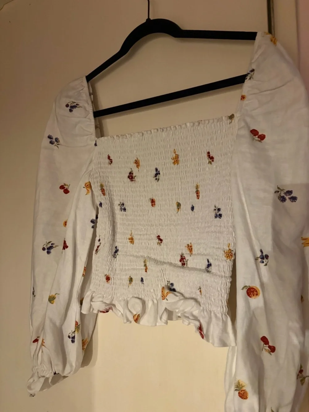 Reformation White Floral Smocked Square-Neck Blouse